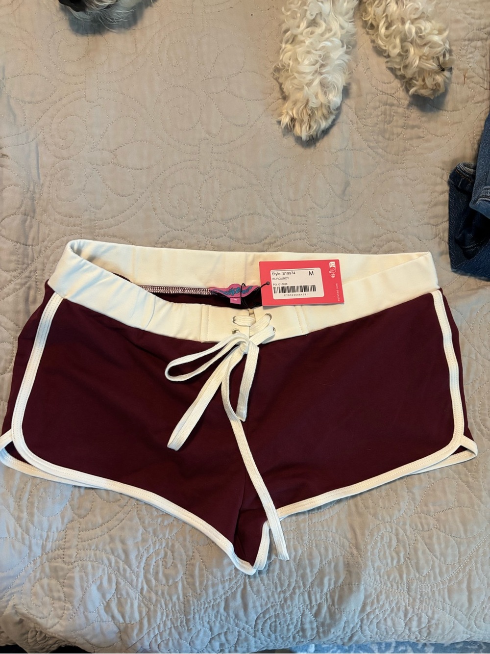 Edikted Maroon Athletic Shorts with White Trim